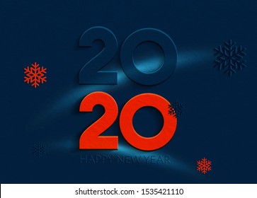 2020 New Year’s card abstract background with snowflakes. Happy 2020 new year banner in paper style for your seasonal holidays flyers, greetings and invitations cards