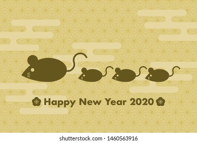 2020 New Year’s card. Year of the rat, Year of the mouse. Illustration of mice. Japanese traditional pattern.