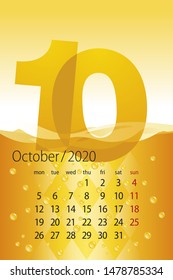 2020 New Desk Calendar month October template beer yellow background