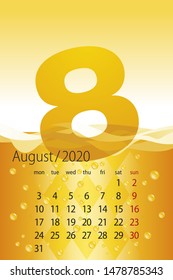 2020 New Desk Calendar month August template beer yellow background