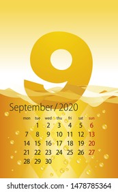 2020 New Desk Calendar month September template beer yellow background