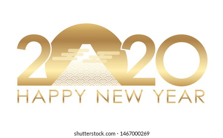 2020 New Year’s greeting symbol with Mt. Fuji. Vector illustration isolated on a white background. 