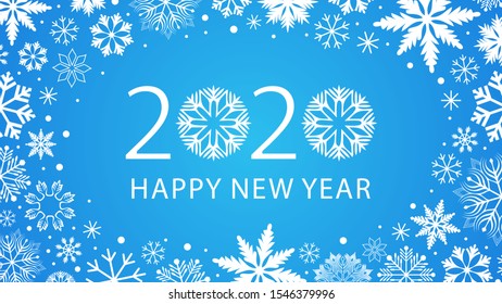 2020 New Year’s poster abstract vector background with snowflakes