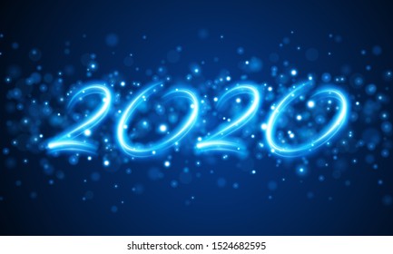 2020 new year abstract holiday lettering message and glowing bokeh lights background vector illustration. Good for decoration web site banner or greeting card and poster design.