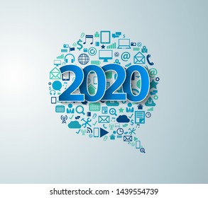 2020 new year with app icons technology business software and social media networking service concept, Vector illustration modern template design