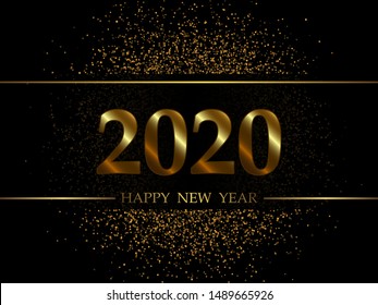 2020 New Year background with gold glitter confetti. Festive premium design template for holiday greeting card