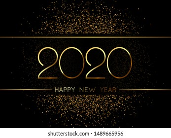 2020 New Year background with gold glitter confetti. Festive premium design template for holiday greeting card