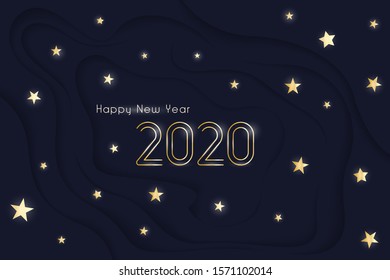2020 New Year background with paper cut out style vector. New Year background, greeting card, frame, banner. Winter holiday theme. Happy New Year. Small size file vector eps 10