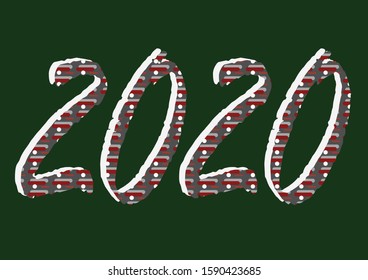 2020 new year banner background with dark green background and reddish christmas pattern