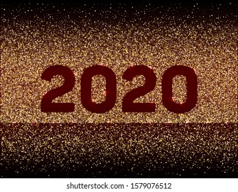 2020 New Year banner with gold glitter rich glossy confetti. Geometric frame with glittering gold sparkle tinsels. New Year trendy premium vector template. Festive holiday card, banner or party poster