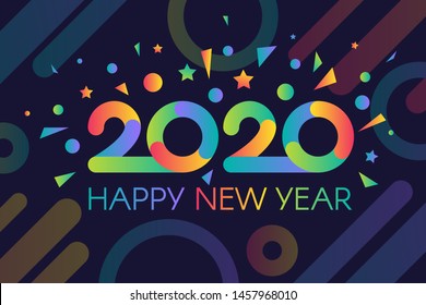 2020 New Year banner template. Flamboyant happy 2020 greetings, celebration poster, postcard design