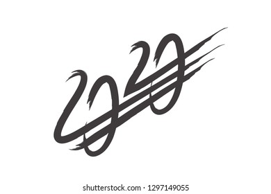 2020 New Year. Black Text calligraphy, hand lettering text 2020