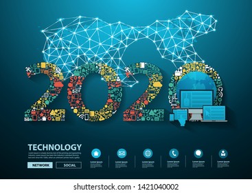 2020 new year business innovation technology set application icons digital marketing ideas concept, Vector illustration modern design layout template