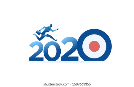 2020 new year business target market ideas concept design, With businessman run for success strategy plan inspiration, Vector illustration layout template