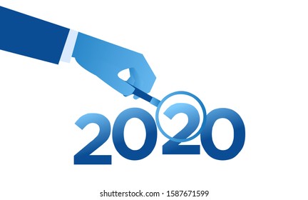 2020 new year business target market ideas concept design, With creative thinking big hand search vision for success strategy plan inspiration, Vector illustration layout template