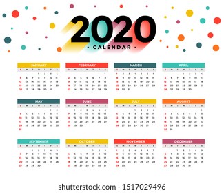2020 new year calendar abstract colorful circles template