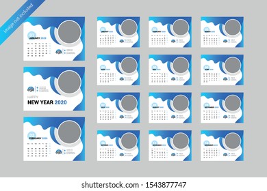 2020 new year calendar design template creative and unique theme date panel or month set