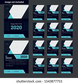 2020 new year calendar design template creative and unique theme date panel or month set