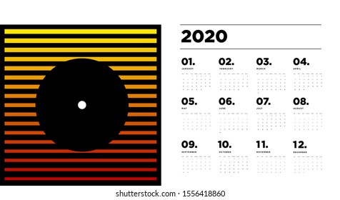 2020 new year calendar design template with colorful abstract geometric and liquid background
