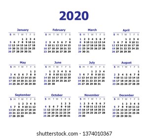 2020 new year calendar template vector