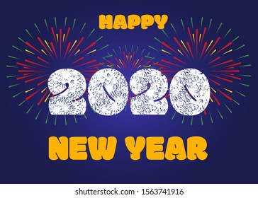 2020 New Year card. Greeting banner with fireworks. Vector EPS10 art.