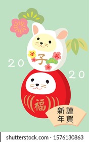 2020 New Year card illustration (Daruma is a mouse) /
Daruma is written in Japanese like Tsuruga New Year and Rat.