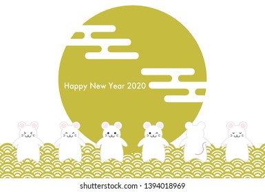 2020 New Year Card: Year of the rat and Japanese traditional pattern