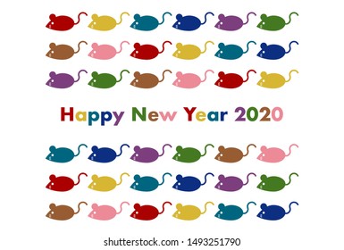 2020 New Year Card. Year of the rat, Year of the mouse. Vector illustration. Mouse and pattern.