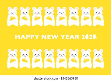 2020 New Year Card. Year of the rat, Year of the mouse. Vector illustration of mouse and cheese.