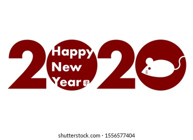 2020 New Year Card. Year of the rat, Year of the mouse. Vector illustration of mouse. Rat: Chinese character 