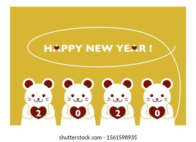 2020 New Year Card. Year of the rat, Year of the mouse. Vector illustration of mouse and heart.
