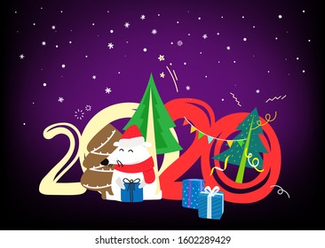 2020 new year cartoon concept. Vector artistic greeting card template