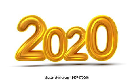 2020 New Year Celebrate Concept Banner Vector. Golden Air Blown Two Thousand Twenty 2020 Isolated On White Background. Festive Event Shiny Design Template Poster Realistic 3d Illustration