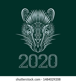2020 New Year of Chinese horoscope greeting card with patterned rat muzzle.