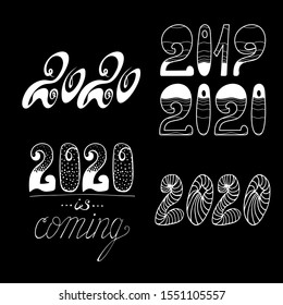 2020 - New Year and Christmas decoration elements.Vector set. Perfect design elements for a New Year card. Drawn in sketch.