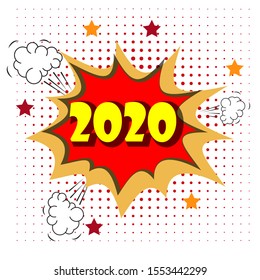 2020 New Year and Christmas сomic speech bubble. Pop art vector illustration