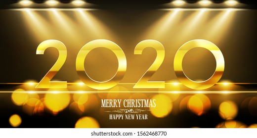 2020 New Year and Christmas vector banner background with lettering for winter holidays celebration illustration flyer and postcard design.