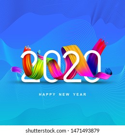 2020 New Year of a colorful brush stroke oil or acrylic paint design element. Reative element for design modern cards invitations party for the New Year 2020 and Christmas Modern vector illustration.