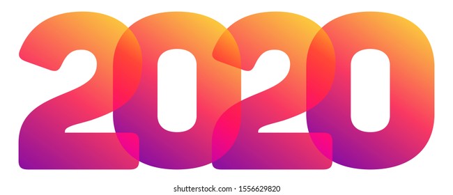 2020 New Year colorful text design with trendy transparent gradients for holiday greetings and invitations. Vector illustration. 2020 gradient rainbow number.