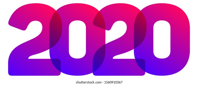 2020 New Year colorful text design with trendy transparent gradients for holiday greetings and invitations. Vector illustration. 2020 gradient rainbow number.