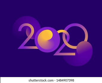 2020 new year creative poster, banner or calendar design with abstract digits on dark purple background