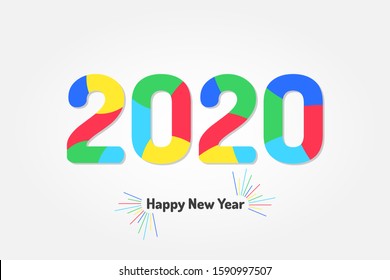 2020 New Year cutted digits colour banner, logo holidays flyer, greetings  congratulations card. New Year 2020 brochure template 2020 happy new year business card. Vector illustration