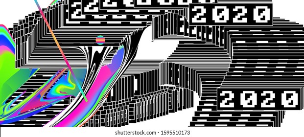2020 Datenkorruption im Neujahr glänzt modernes trendiges Design für Weihnachtsposter, Grußkarte, Einladung, Banner oder Plakat. Fensterfehler. Vektorgrafik