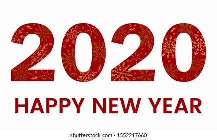 2020 new year date red with snowflakes inside. Christmas holiday element design. vector illustration isolated on white background