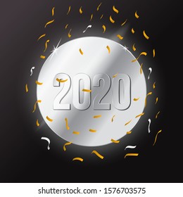 2020 new year design background with shiny number. Dark background with light effects for the purposes of celebrating the new year 2020. Background can be used for social media and posters.