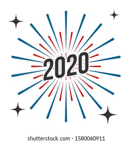 2020 new year design banner with firework explosion in black background. Night sky with star. Text number with glowing star particle in night sky