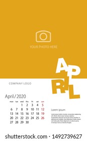 2020 New Year Desk Calendar April modern template orange background