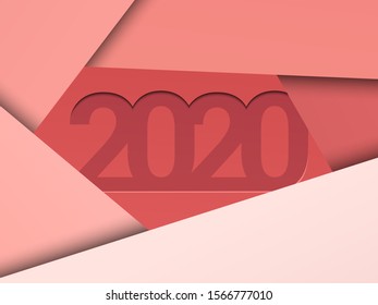 2020 New Year elegant background with intersected rectangles and two thousand twenty number in pink and vinous colors. Vector illustration