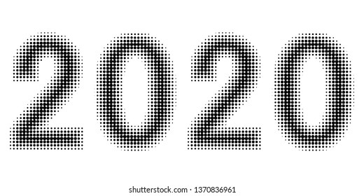 2020 new year figures date halftone style, vector 2020 halftone effect numbers. Dotted font. Dotted embossed numbers