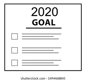 2020 New Year Goals checklist form, isolated on white background